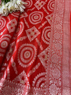 Elegant Orange Banarasi Handloom Pure Georgette Jaal Design Saree - Luxurion World