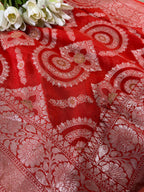 Elegant Orange Banarasi Handloom Pure Georgette Jaal Design Saree - Luxurion World