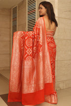 Elegant Orange Banarasi Handloom Pure Georgette Jaal Design Saree - Luxurion World