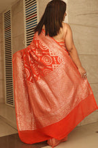 Elegant Orange Banarasi Handloom Pure Georgette Jaal Design Saree - Luxurion World