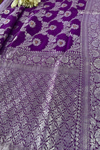 Elegant Purple Banarasi Handloom Pure Georgette Jaal Design Saree - Luxurion World