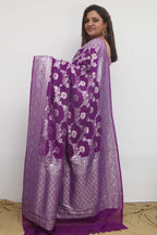 Elegant Purple Banarasi Handloom Pure Georgette Jaal Design Saree - Luxurion World