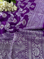 Elegant Purple Banarasi Handloom Pure Georgette Jaal Design Saree - Luxurion World