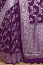 Elegant Purple Banarasi Handloom Pure Georgette Jaal Design Saree - Luxurion World