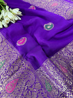 Elegant Purple Banarasi Handloom Pure Georgette Kadwa Meenakari Saree - Luxurion World