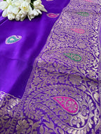 Elegant Purple Banarasi Handloom Pure Georgette Kadwa Meenakari Saree - Luxurion World