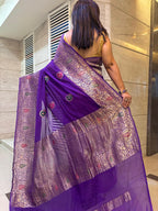 Elegant Purple Banarasi Handloom Pure Georgette Kadwa Meenakari Saree - Luxurion World