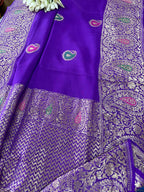 Elegant Purple Banarasi Handloom Pure Georgette Kadwa Meenakari Saree - Luxurion World