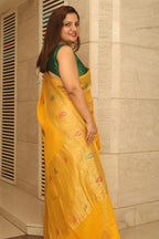 Yellow Banarasi Handloom Pure Georgette Kadwa Meenakari Saree - Luxurion World