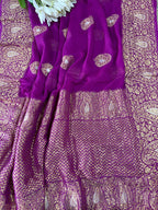 Elegant Purple Banarasi Handloom Pure Georgette Kadwa Sona Roopa Saree - Luxurion World