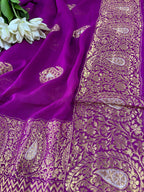 Elegant Purple Banarasi Handloom Pure Georgette Kadwa Sona Roopa Saree - Luxurion World