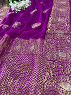 Elegant Purple Banarasi Handloom Pure Georgette Kadwa Sona Roopa Saree - Luxurion World