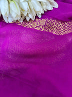 Elegant Purple Banarasi Handloom Pure Georgette Kadwa Sona Roopa Saree - Luxurion World