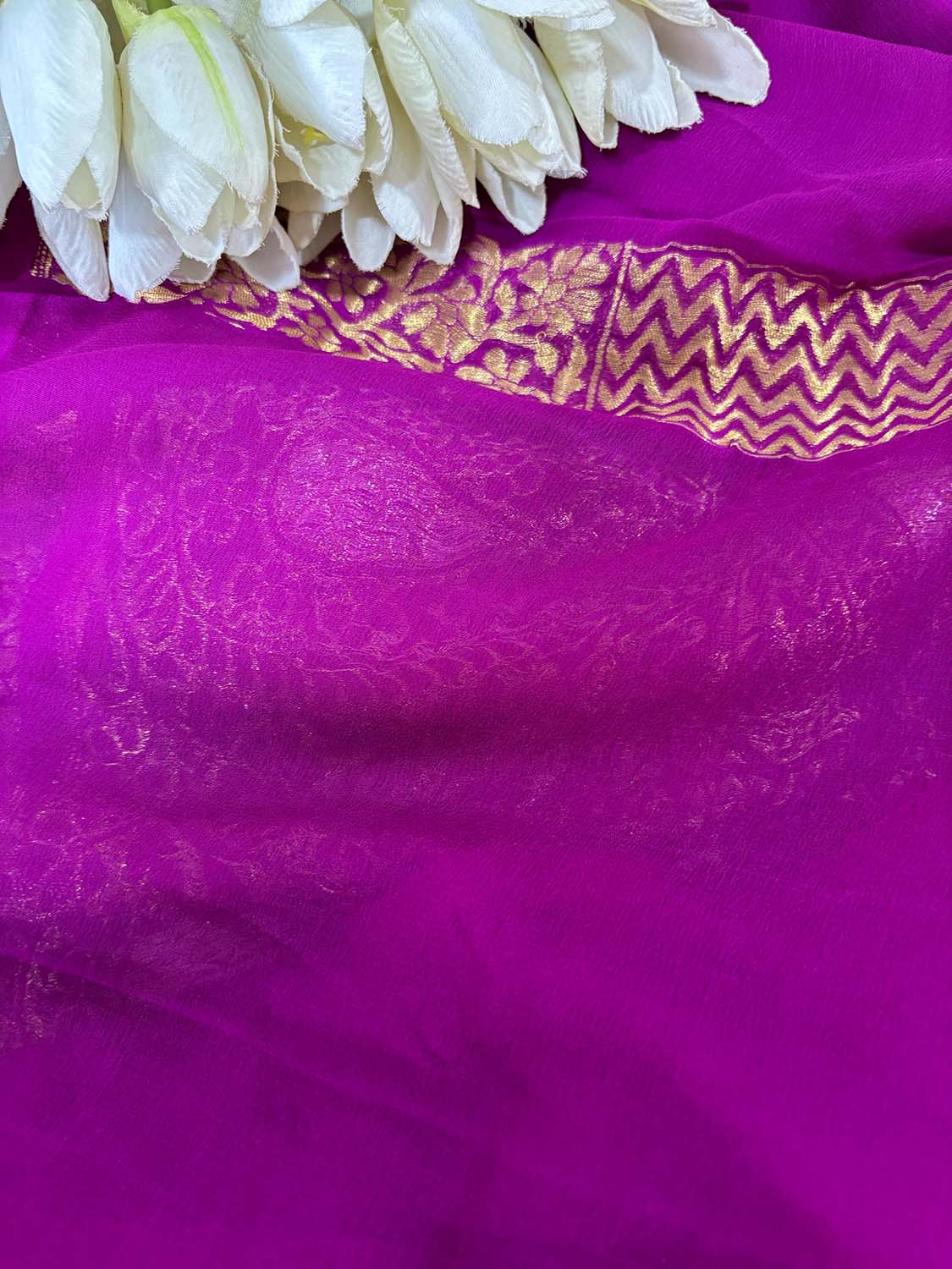 Elegant Purple Banarasi Handloom Pure Georgette Kadwa Sona Roopa Saree - Luxurion World