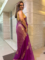 Elegant Purple Banarasi Handloom Pure Georgette Kadwa Sona Roopa Saree - Luxurion World