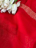 Red Banarasi Handloom Pure Georgette Kadwa Meenakari Paisley Design Saree - Luxurion World