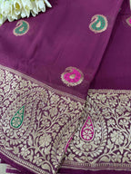 Elegant Maroon Banarasi Handloom Pure Georgette Kadwa Meenakari Paisley Design Saree - Luxurion World