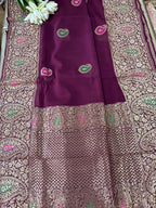 Elegant Maroon Banarasi Handloom Pure Georgette Kadwa Meenakari Paisley Design Saree - Luxurion World