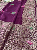 Elegant Maroon Banarasi Handloom Pure Georgette Kadwa Meenakari Paisley Design Saree - Luxurion World