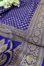 Blue Banarasi Handloom Pure Georgette Resham Zari Saree - Luxurion World