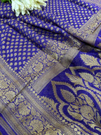 Blue Banarasi Handloom Pure Georgette Resham Zari Saree - Luxurion World