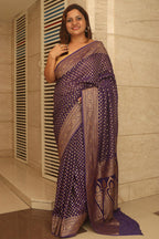 Blue Banarasi Handloom Pure Georgette Resham Zari Saree - Luxurion World
