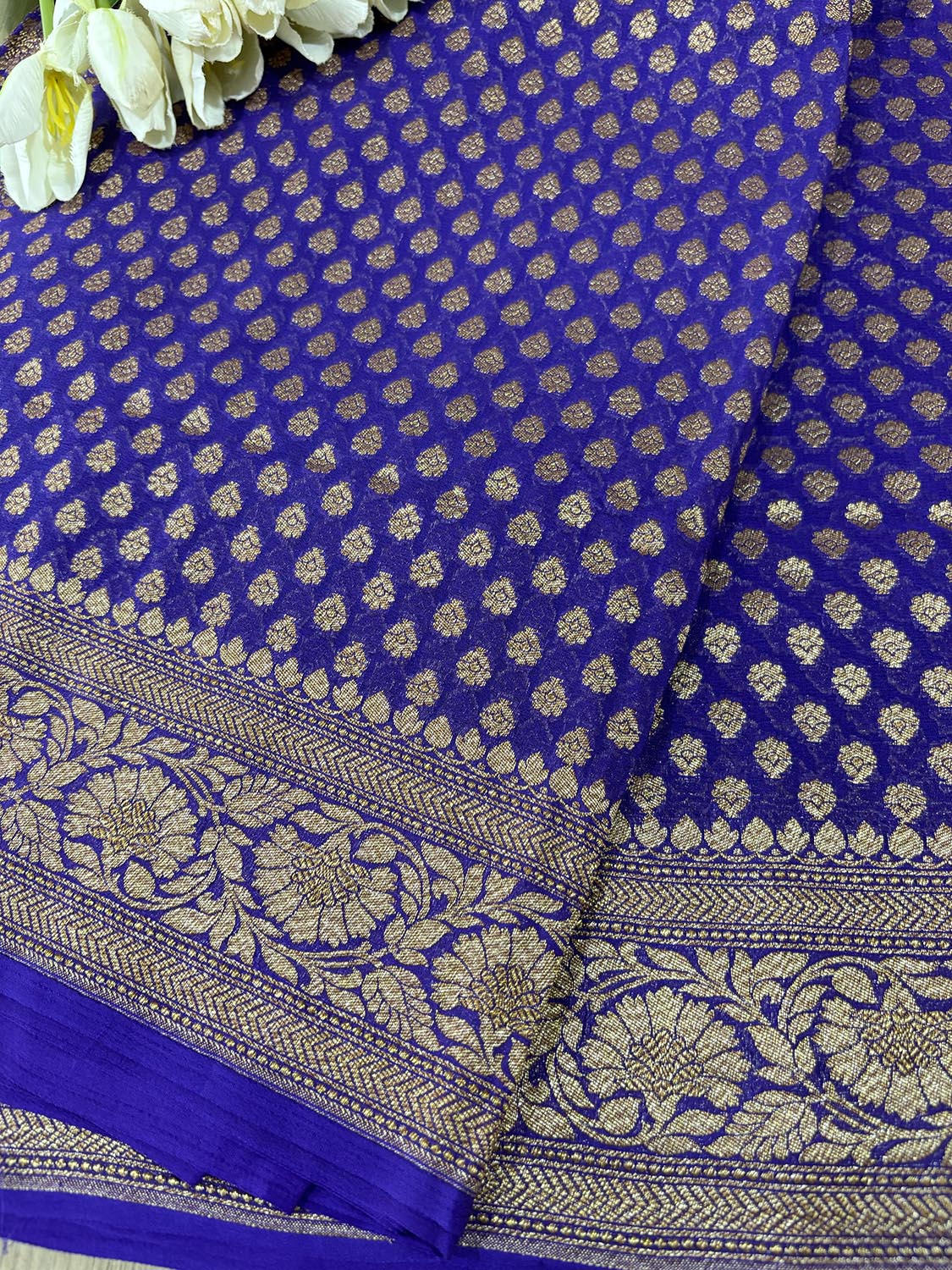 Blue Banarasi Handloom Pure Georgette Resham Zari Saree - Luxurion World