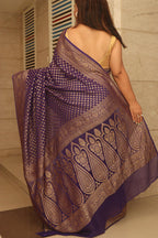 Blue Banarasi Handloom Pure Georgette Resham Zari Saree - Luxurion World