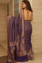 Blue Banarasi Handloom Pure Georgette Resham Zari Saree - Luxurion World