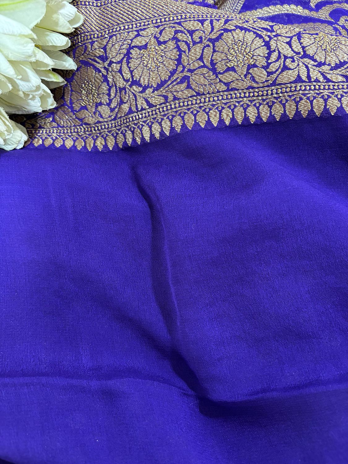 Blue Banarasi Handloom Pure Georgette Resham Zari Saree - Luxurion World