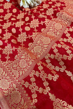 Red Banarasi Handloom Pure Georgette Resham Zari Saree - Luxurion World