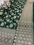 Green Banarasi Handloom Pure Georgette Resham Zari Saree - Luxurion World