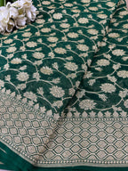 Green Banarasi Handloom Pure Georgette Resham Zari Saree - Luxurion World
