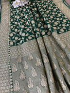 Green Banarasi Handloom Pure Georgette Resham Zari Saree - Luxurion World