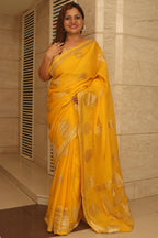 Yellow Banarasi Handloom Pure Georgette Kadwa Sona Roopa Skirt Border Saree - Luxurion World