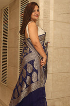 Blue Banarasi Handloom Pure Georgette Resham Zari Zig Zag Saree - Luxurion World
