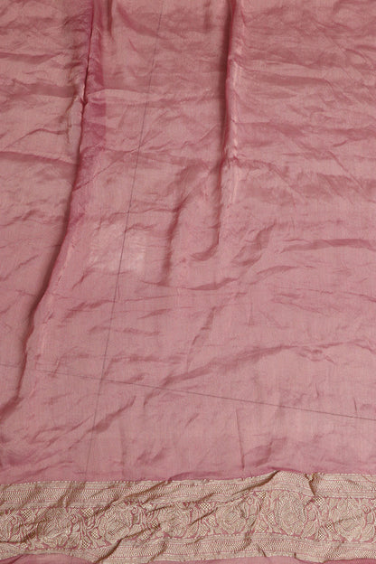 Pink Handloom Banarasi Pure Tissue Georgette Flower Design Saree - Luxurion World