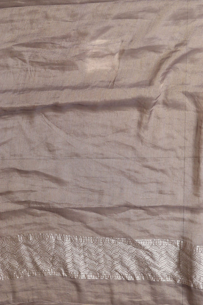 Elegant Grey Handloom Banarasi Pure Tissue Georgette Flower Design Saree - Luxurion World