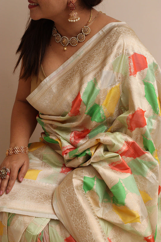 Exquisite Multicolor Banarasi Handloom Pure Katan Silk Rangkat Saree - Luxurion World