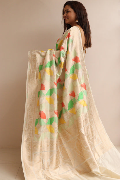 Exquisite Multicolor Banarasi Handloom Pure Katan Silk Rangkat Saree - Luxurion World