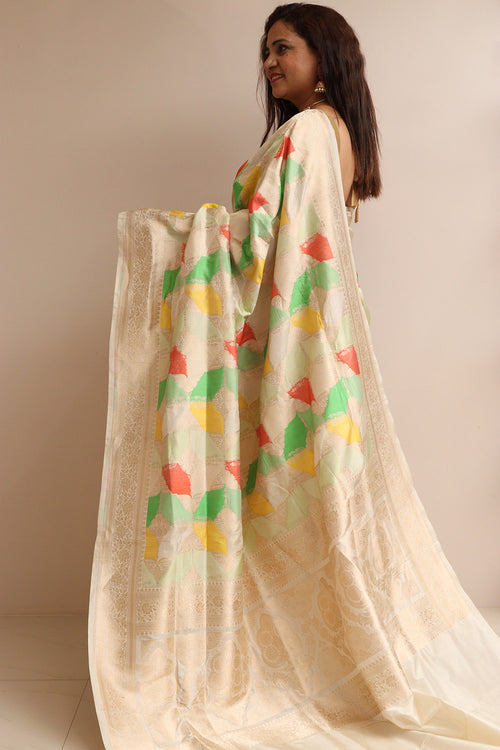 Exquisite Multicolor Banarasi Handloom Pure Katan Silk Rangkat Saree - Luxurion World