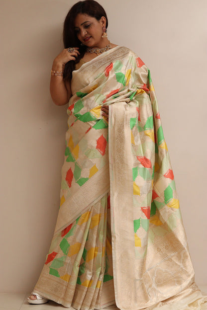 Exquisite Multicolor Banarasi Handloom Pure Katan Silk Rangkat Saree - Luxurion World