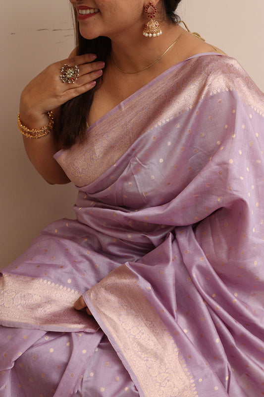 Exquisite Purple Handloom Banarasi Pure Chanderi Cotton Saree - Luxurion World