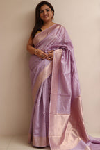 Exquisite Purple Handloom Banarasi Pure Chanderi Cotton Saree - Luxurion World