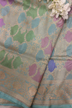 PS1B1MI626042401 Blue Handloom Banarasi Pure Katan Silk Saree - Luxurion World
