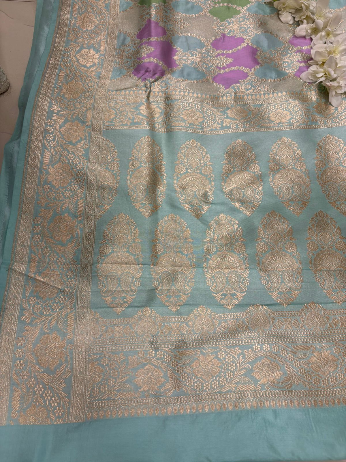 PS1B1MI626042401 Blue Handloom Banarasi Pure Katan Silk Saree - Luxurion World
