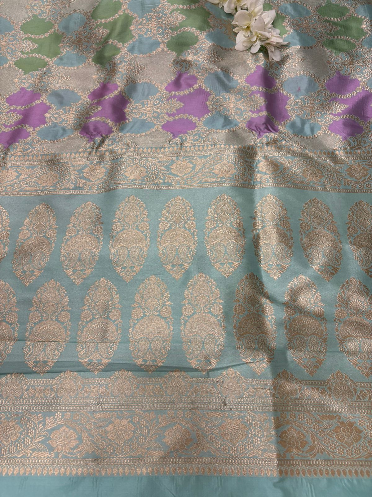 PS1B1MI626042401 Blue Handloom Banarasi Pure Katan Silk Saree - Luxurion World