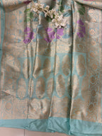 PS1B1MI626042401 Blue Handloom Banarasi Pure Katan Silk Saree - Luxurion World