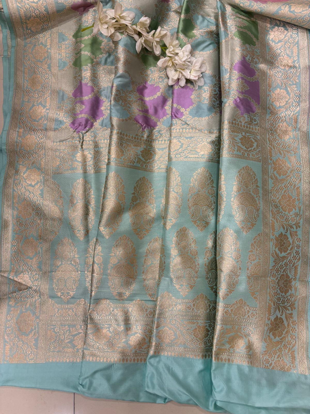 PS1B1MI626042401 Blue Handloom Banarasi Pure Katan Silk Saree - Luxurion World