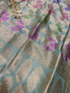 PS1B1MI626042401 Blue Handloom Banarasi Pure Katan Silk Saree - Luxurion World